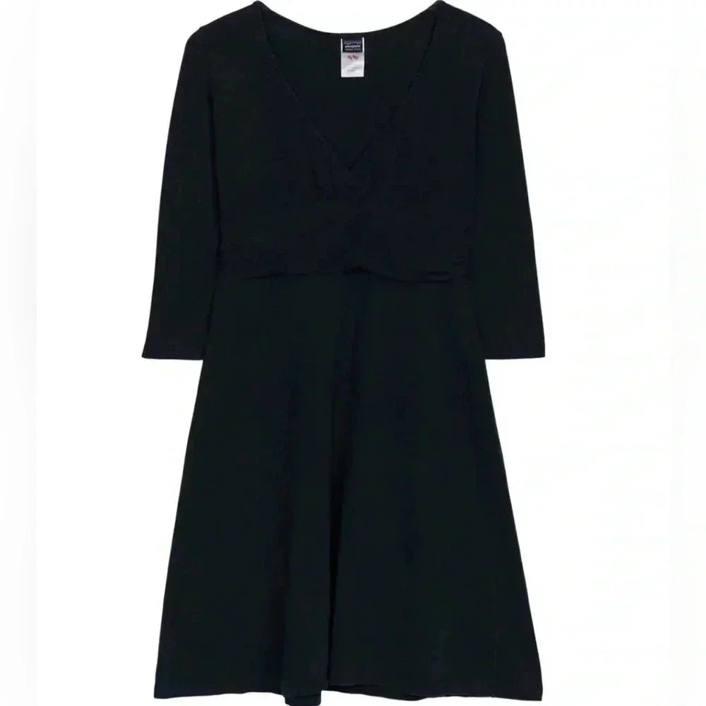 Patagonia black casual organic cotton athletic mini 3/4 sleeve Margot dress M - Picture 1 of 4